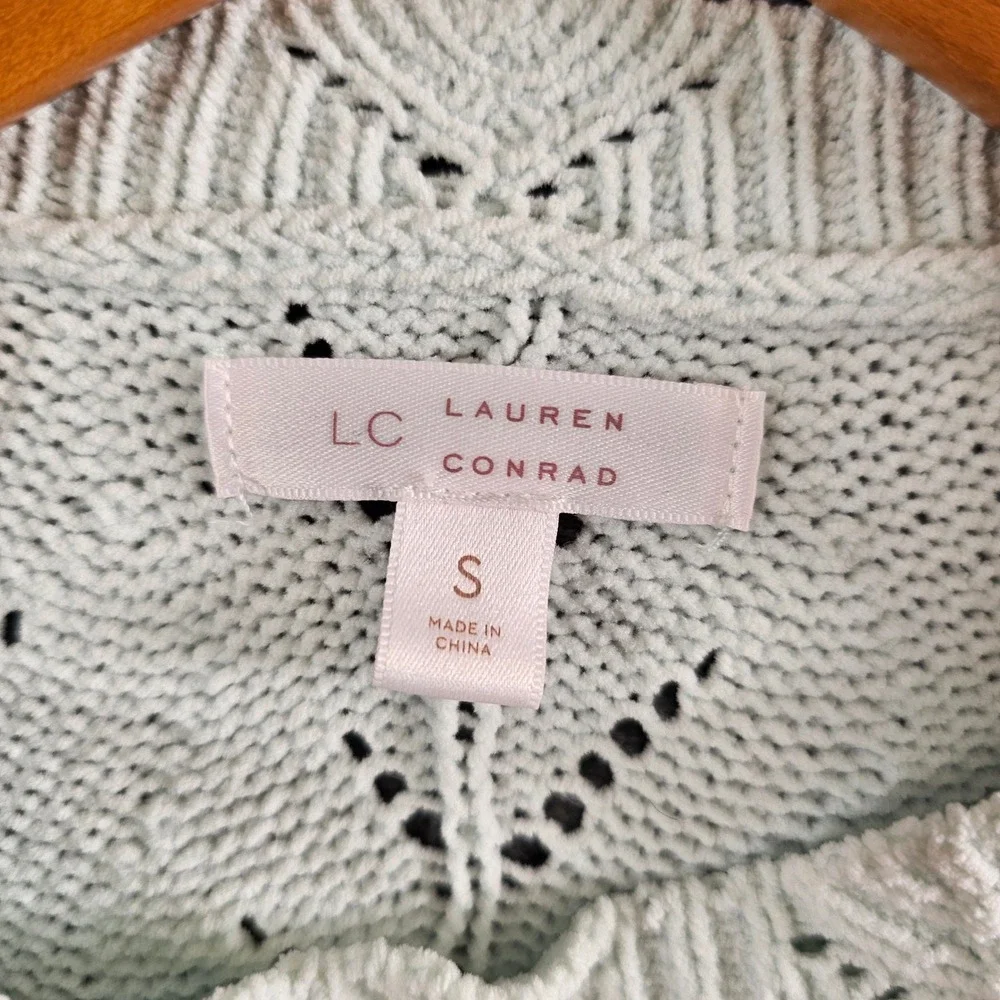 Lauren Conrad LC Light Blue Crochet Knit Pullover Sweater‎ Size S - Picture 5 of 7